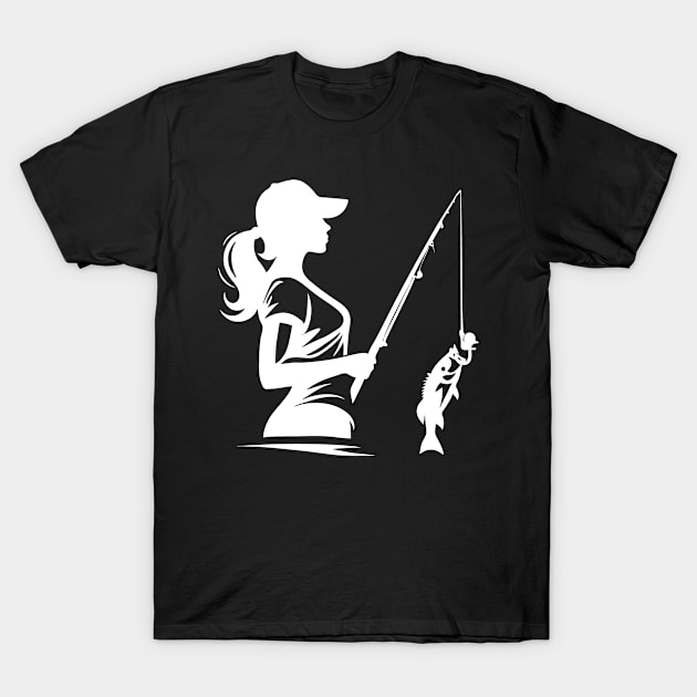 Fishing Girl Silhouette T-Shirt by Tolan79 Magic Designs